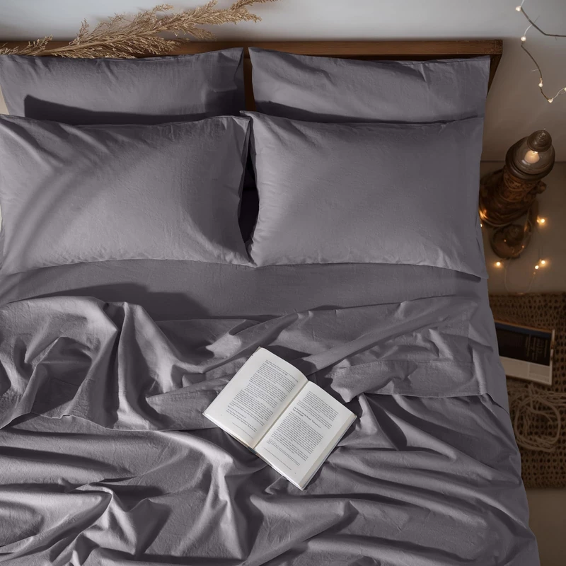 LBR02M 100% Linen Sheet Set California King Size, Bed Sheets 6 Piece Sets,Solid Color Natural Flax Bed Sheets Soft Breathable Bedding,16" Deep Pocket,All Season (Cal King, Dark Grey)