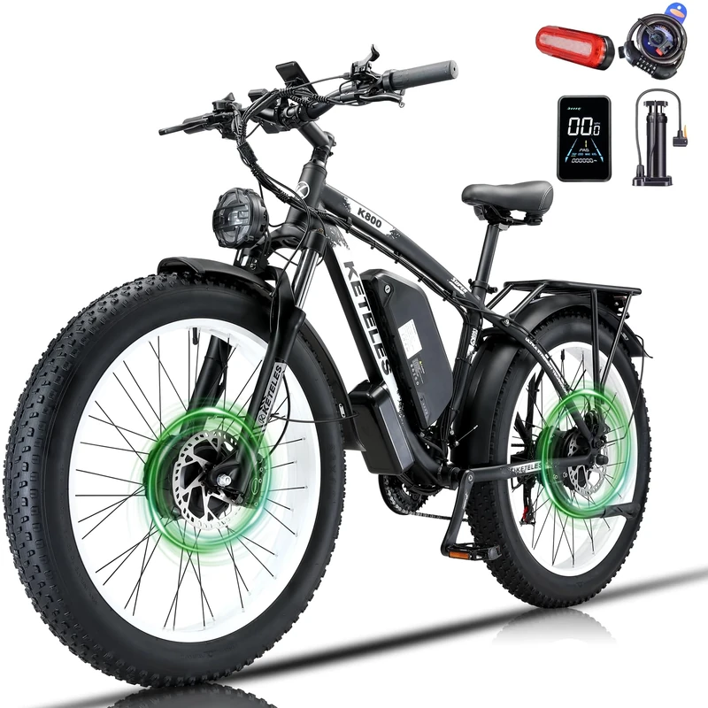 K800 legal electric bicycle, 250W motor, top speed 25 km/h, range 60 miles, 26*4 inch puncture-resistant fat tires, removable waterproof lithium-ion battery, mountain/commuter electric bicycle(White)