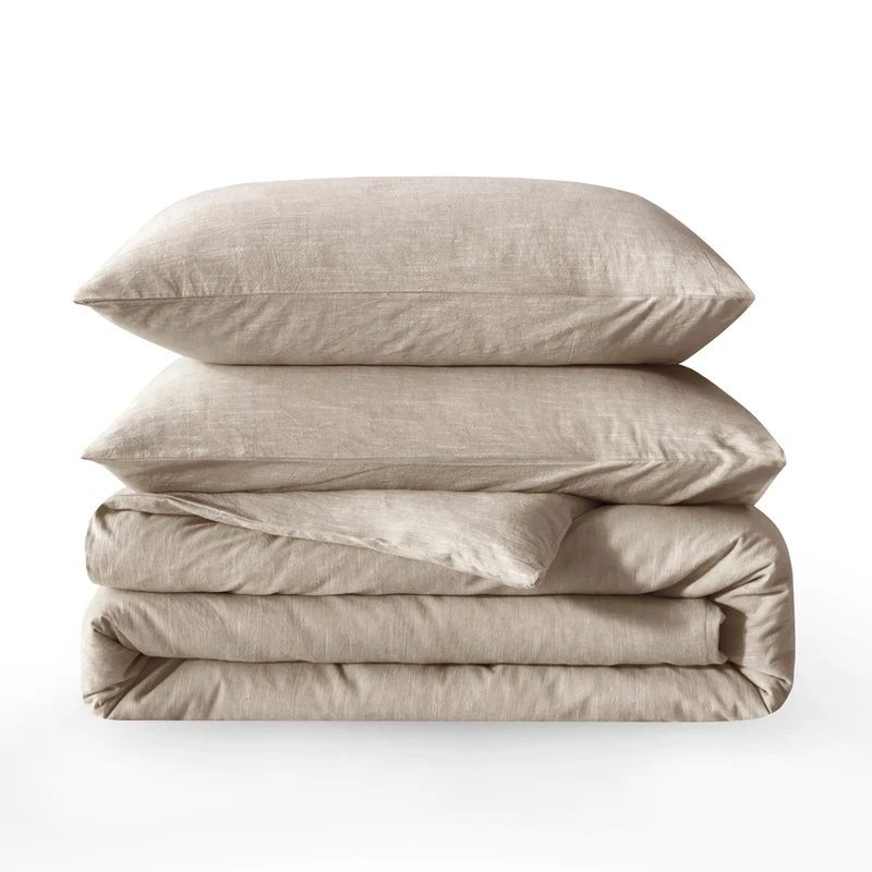 BFS HOME Linen Duvet Cover Full Size - Soft Breathable Cotton Linen Blend, 3-Pieces Bedding Set with 2 Pillowcases, Stonewashed Texture, Khaki, All-Season Comfort