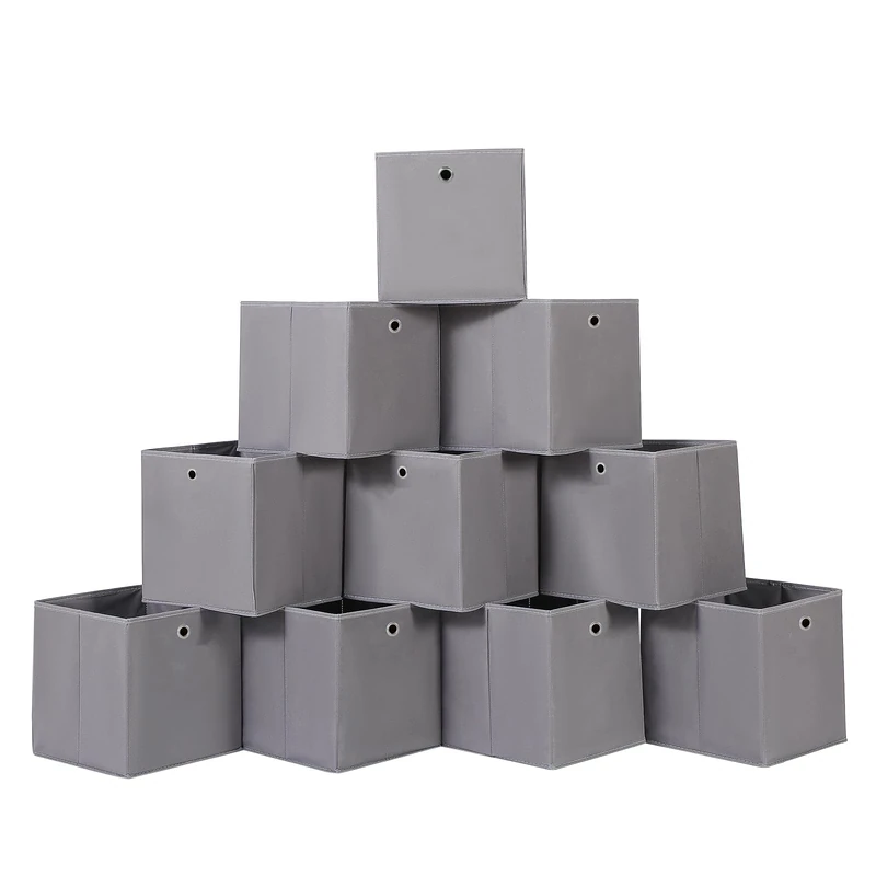 NieEnjoy Foldable Storage Cubes Bins ,11 Inch Cloth Storage Cube Fabric Storage Box Cubes Organizer Baskets with Handles for Home Organizer Set of 10 (Grey)