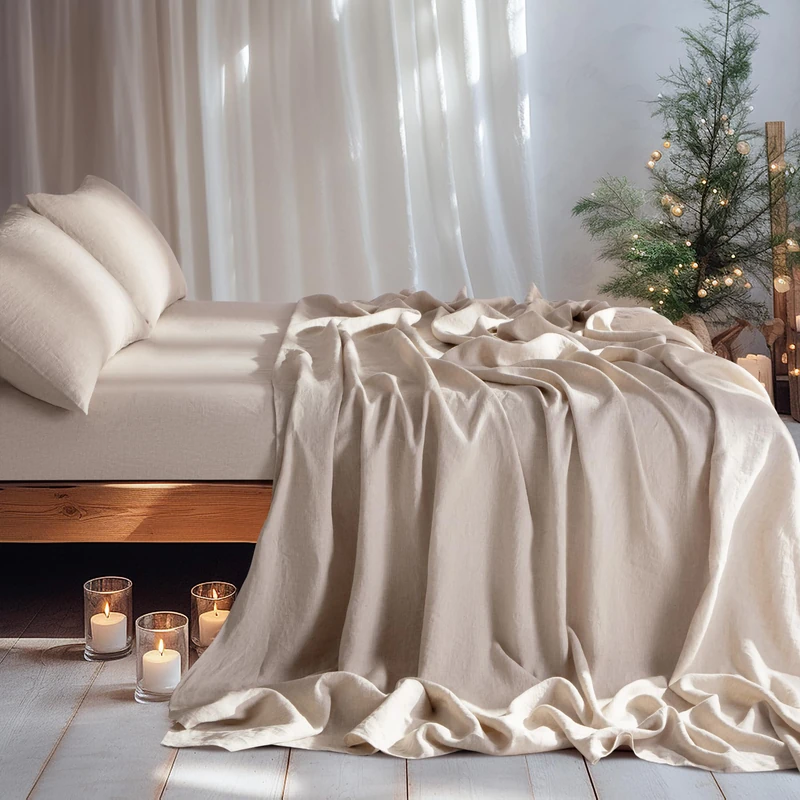 LBRO2M 100% French Organic Linen Sheet Set, 19" Deep Pocket King Size 4 Pcs
