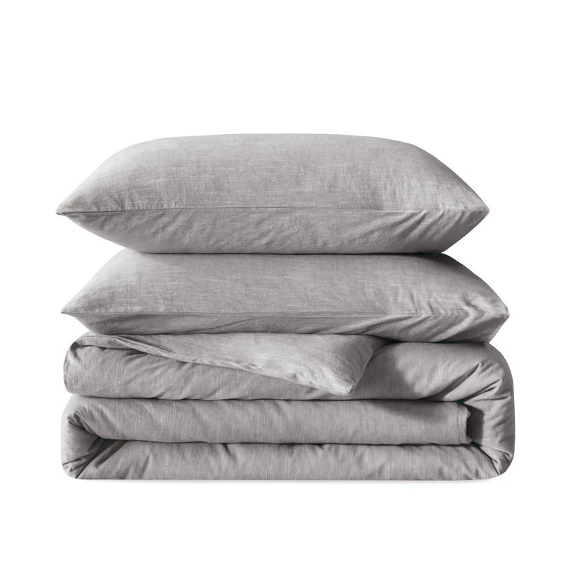 BFS HOME Linen Duvet Cover Full Size - Soft Breathable Cotton Linen Blend, 3-Pieces Bedding Set with 2 Pillowcases, Stonewashed Texture, Grey, All-Season Comfort