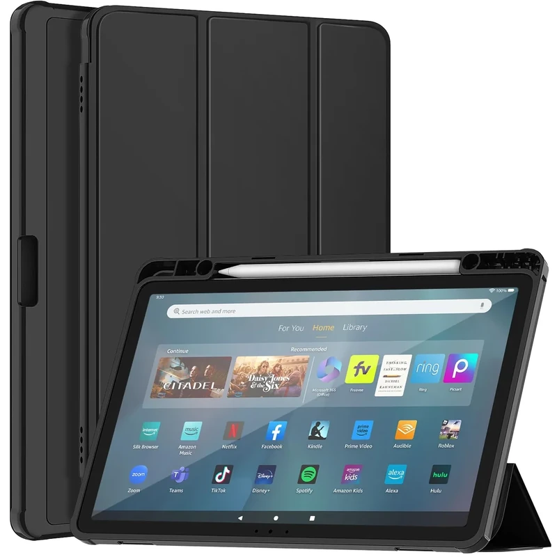 Sonlaryin Auto Wake/SleepSmart Trifold Stand with Soft TPU Case, Incompatible with iPad TCL- Black