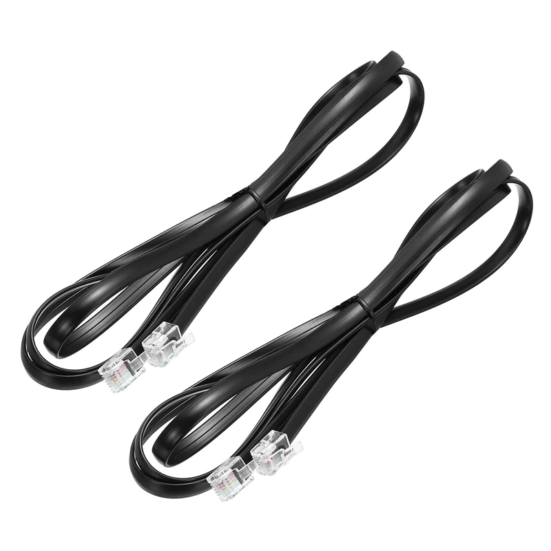sourcing map 2 Pack Telephone Cord, 4.9ft Phone Cable RJ12 6P6C Male to Male Straight Wired Handset Cord for Home, Office, Black