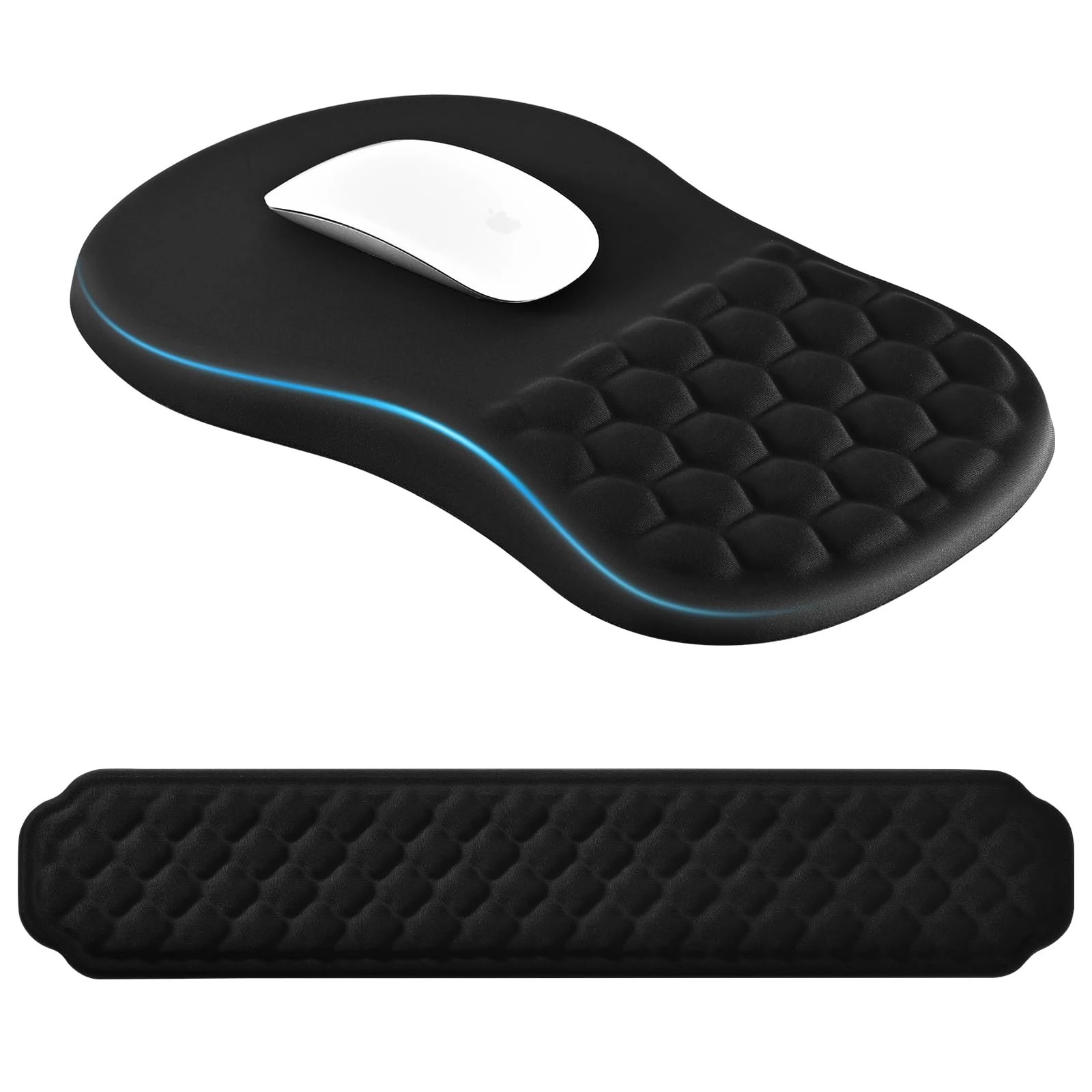 EooCoo Keyboard and Mouse Pad Wrist Support Set with Massage Design, Ergonomic Mouse Mat, Wrist Rest Pain Relief Mousepad with Memory Foam & Non-Slip PU Base (12x8 inch,Black)