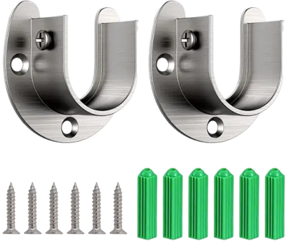 GZSYWZ 2 Pack Wardrobe Rail Bracket - Flange Rod Holder, Closet Rod Bracket End Supports Sockets Stainless Steel U-shaped Closet Pole Sockets for Wardrobe Shower Curtain, 32mm