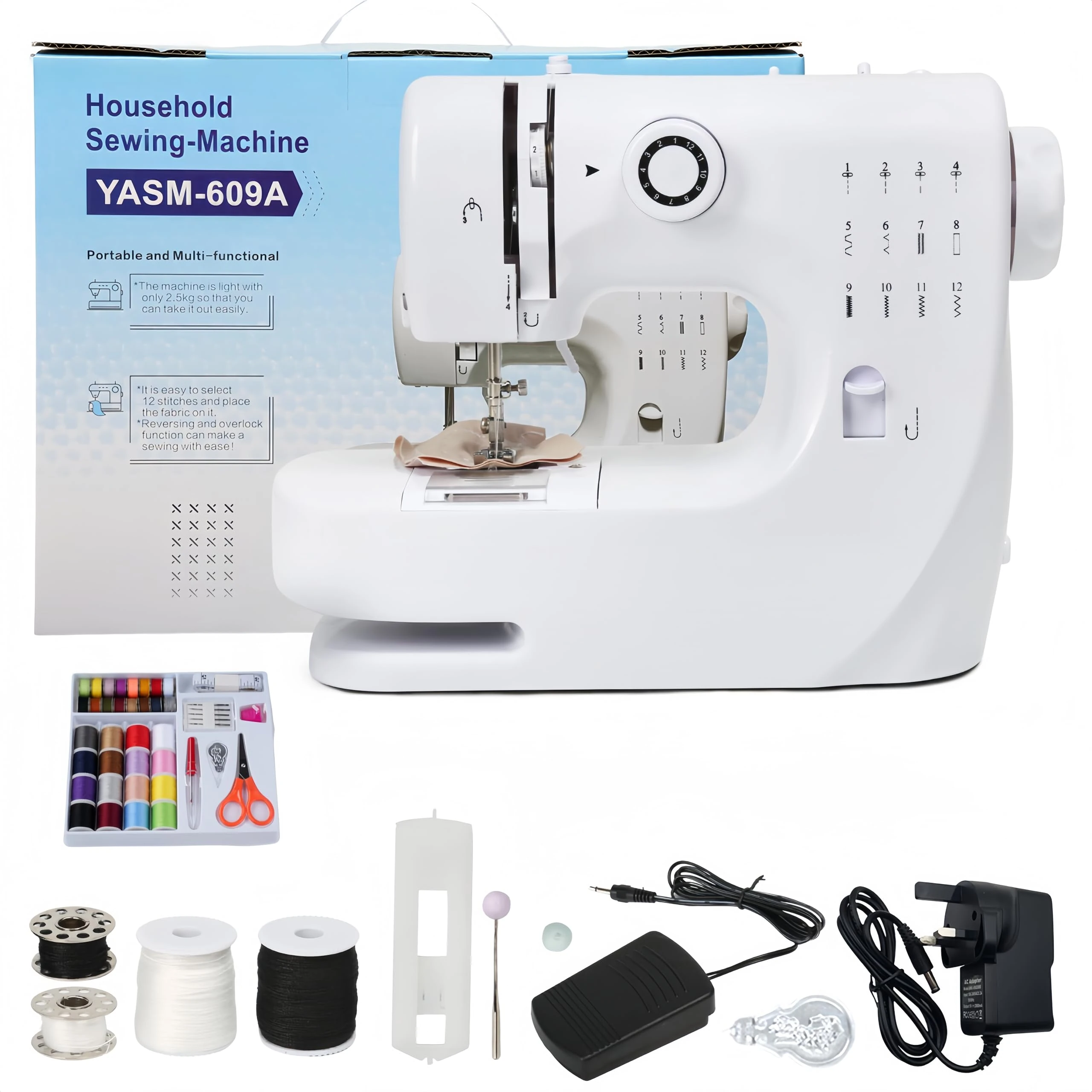 LetCart Sewing Machine for Beginner, 12 Stitches Patterns and Reverse Sewing Function Twin and Single Needle Adjustable Multifunctional Home Sewing Machine with Foot Pedal Sewing Sets