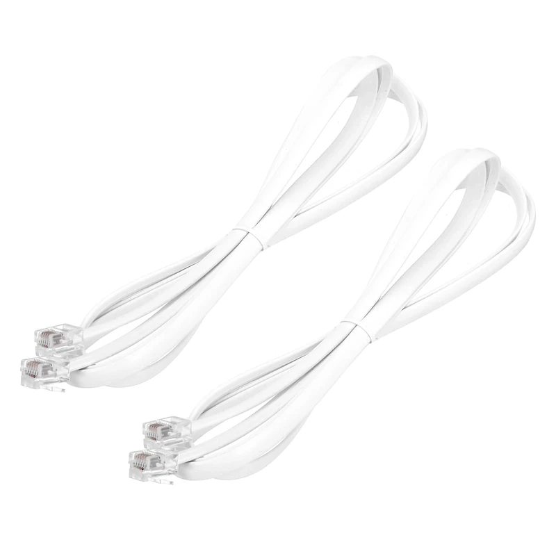 sourcing map 2 Pack Telephone Cord, 4.9ft Phone Cable RJ12 6P6C Male to Male Straight Wired Handset Cord for Home, Office, White