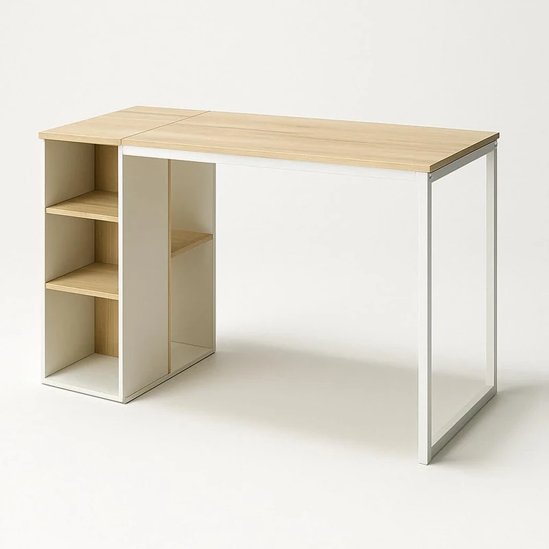 39F Furniture Dream Drawing Table for Home Office with Storage Shelves Wooden-Effect Top and White Metal Frame Workstation for Artists, Designers or Students – 120 x 55 x 75 cm