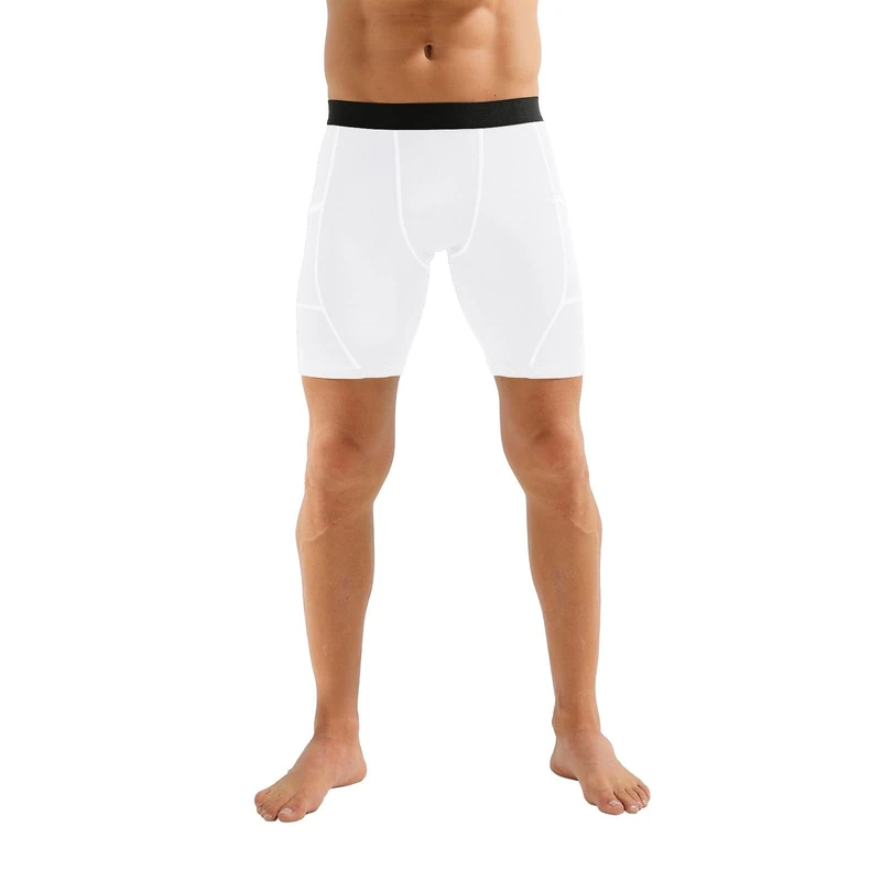 Zupora Mens Compression Shorts Anti Chafing Running Underwear Sports Tight Base Layer Short Quick-Drying Workout Cycling Gym White
