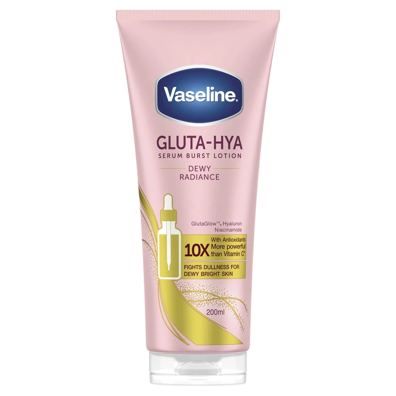 Vaseline Gluta-Hya Dewy Radiance Serum Burst Lotion Moisturiser – Body Lotion with GlutaGlow™, Niacinamide, Hyaluron & Antioxidants 10x Stronger Than Vitamin C*, For Radiant, Dewy Skin in 5 Days 200ml