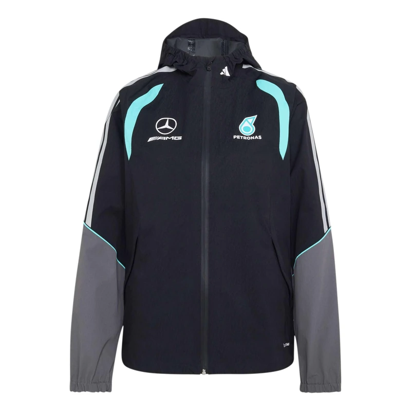 adidas Women's MERCEDES - AMG PETRONAS FORMULA 1 TEAM MECHANICS RAIN JACKET, black/grey two, M