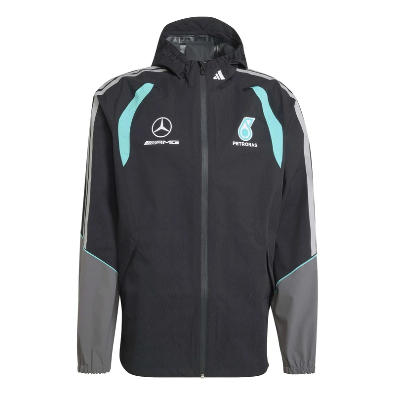 adidas Men's MERCEDES - AMG PETRONAS FORMULA 1 TEAM MECHANICS RAIN JACKET, black/grey two, XS