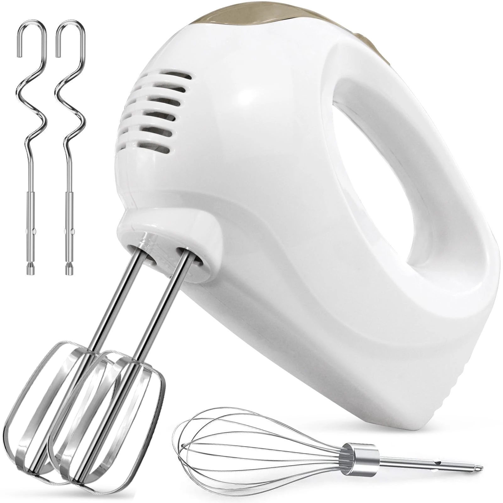 Hand Electric Mixer for Baking, 180W Powerful Handheld Mixer with 5-Speed Control + Eject Button + 5 Stainless Steel Attachments, Ideal for Cake, Egg, Cream & Dough, Kitchen Beater & Whisk