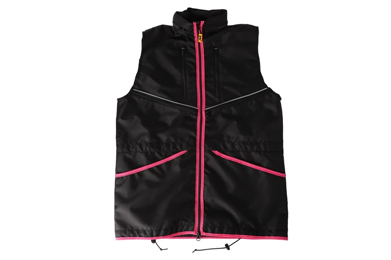 Dingo Waldemar Rutkowski Dog Trainer Vest with Two Zip Pockets, 2 Open Pockets, Hood, Adjustable, Fitted, Waterproof, Black with Pink Trim - Size S (16420)