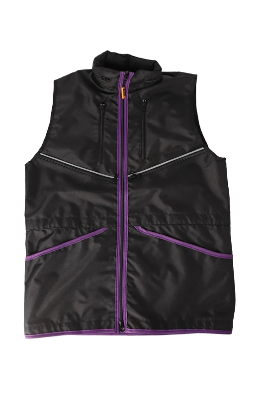 Dingo Waldemar Rutkowski Dog Trainer Vest with Two Zip Pockets, 2 Open Pockets, Hood, Adjustable, Fitted, Waterproof, Black with Purple Trim - Size S (16423)