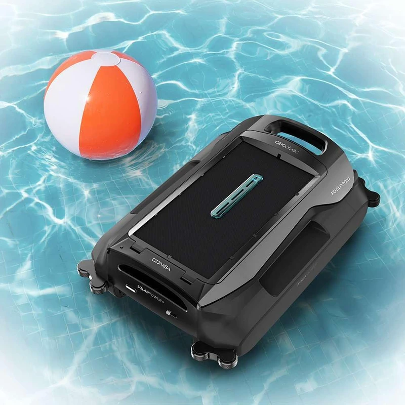 Cecotec Conga Pooldroid AquaSkater Pool Cleaner Robot for Surface and Flotation Line. Solar Charging, Autonomy 16h, Basket of 4.5L and a Filter of 187.5μm, Navigation Ultrasonic Sensors