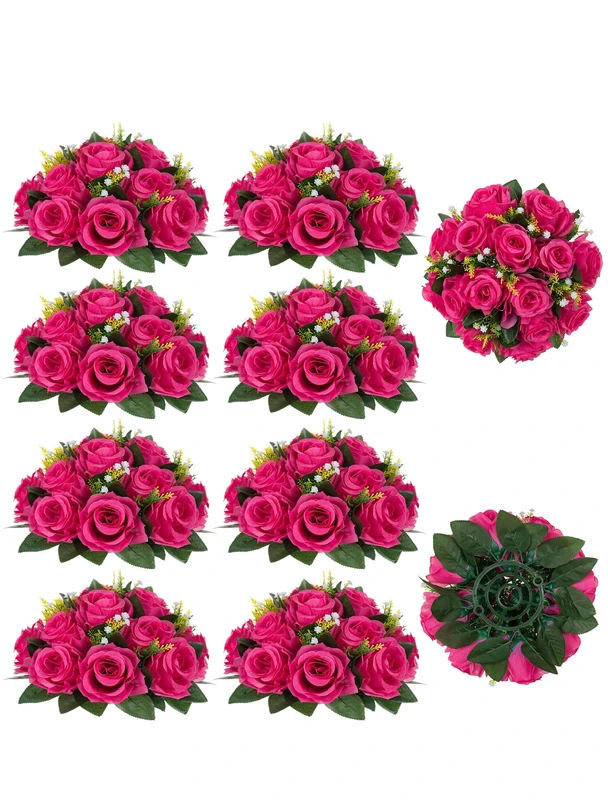 BLOSMON Hot Pink Flowers for Wedding: 10 Pcs Fakel Rose Balls for Table