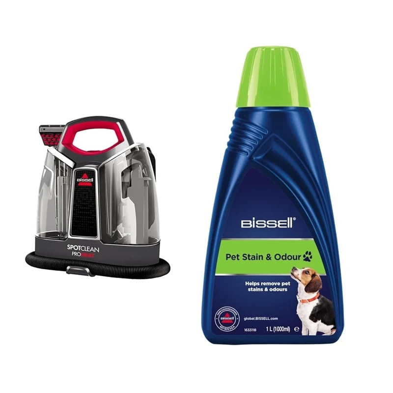 Bundle of BISSELL SpotClean ProHeat Carpet Cleaner + BISSELL Pet Stain & Odour Cleaning Solution, 1L (36981 &1085N)