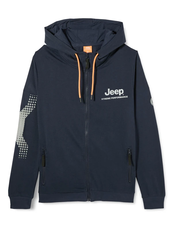 JEEP Mens Xp Man Hooded Full Zip W/Zipped Pockets Sideways X Reflective Sleeve Print Jx24a Sweatshirt, Deep Blue, M EU