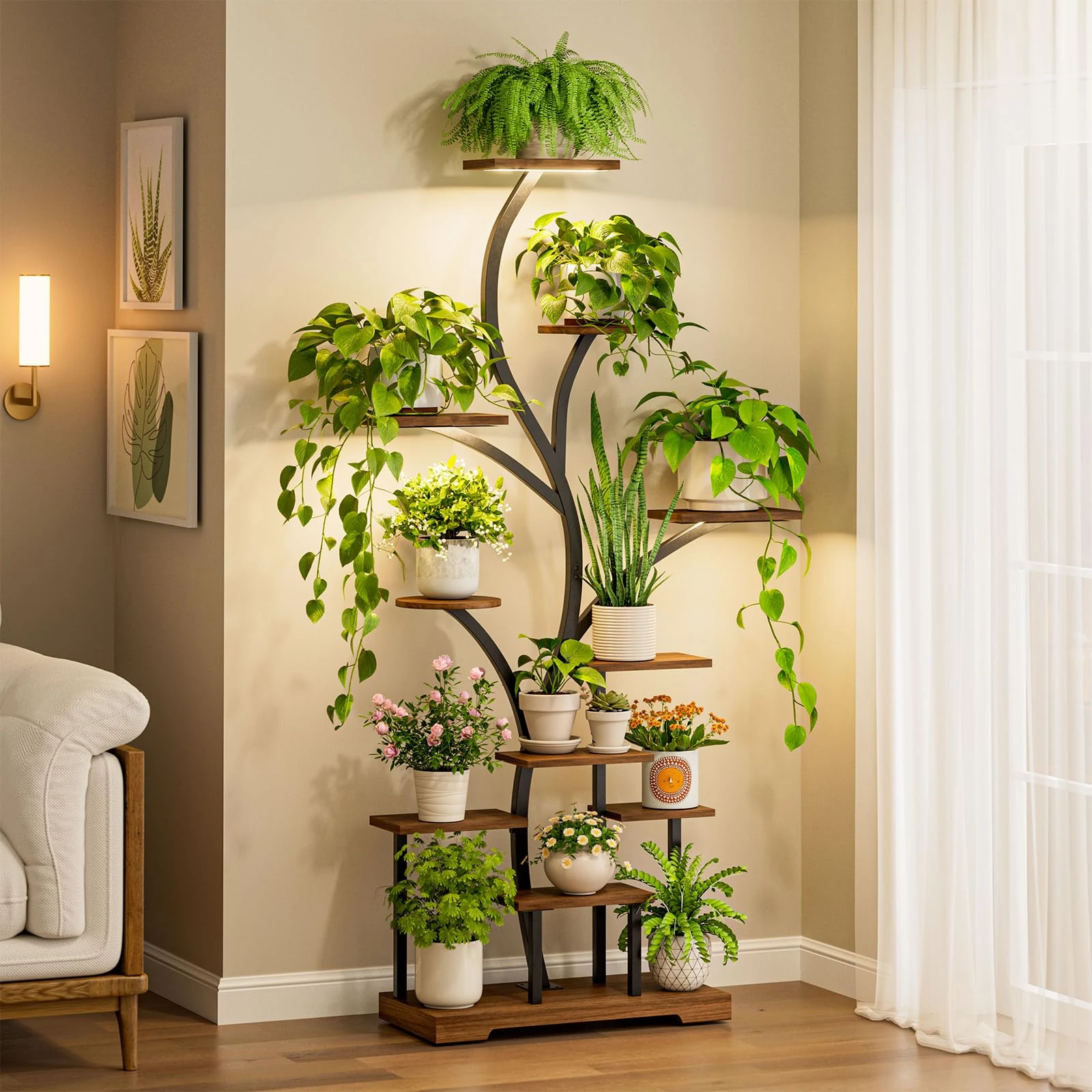 ChillCruiser Plant Stand Indoor with LED Grow Lights,11-Tier Metal Plant Shelf,Corner Flower Stand Plant Rack for Living Room,Bedroom,Balcony