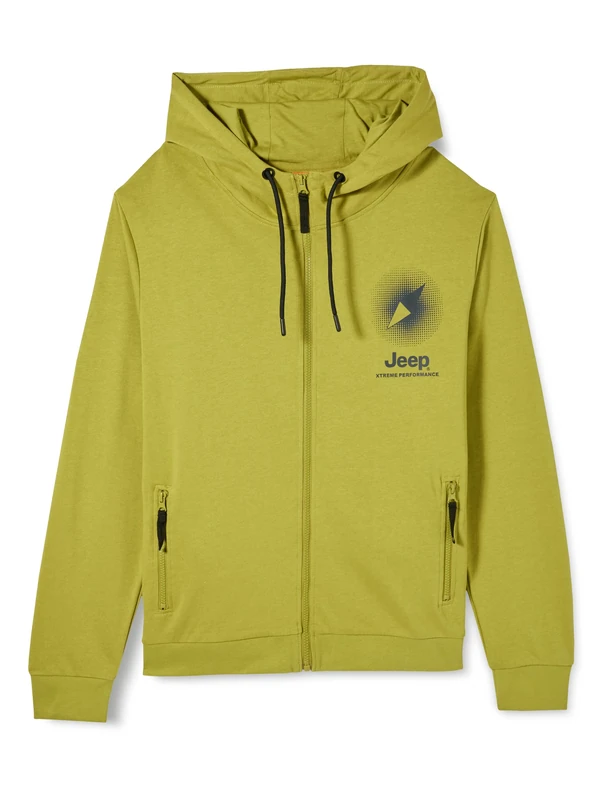JEEP Mens Xp Man Hooded Full Zip W/Zipped Pockets Compass Small Print Jx24a Sweatshirt, Dark Hyper Green, XXL EU