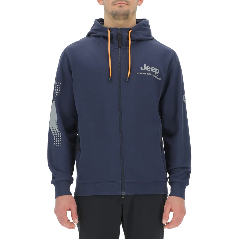 JEEP Mens Xp Man Hooded Full Zip W/Zipped Pockets Sideways X Reflective Sleeve Print Jx24a Sweatshirt, Deep Blue, S EU - Image 1
