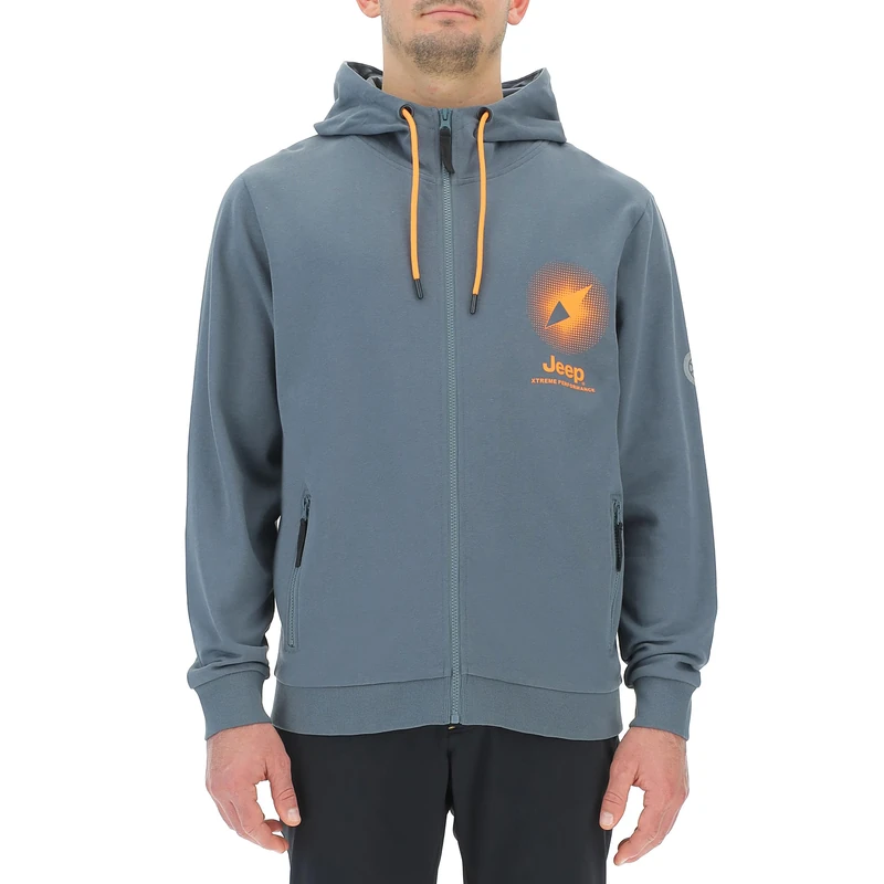 Jeep Mens Xp Man Hooded Full Zip W/Zipped Pockets Compass Small Print Jx24a Sweatshirt, Stormy Weather, M EU