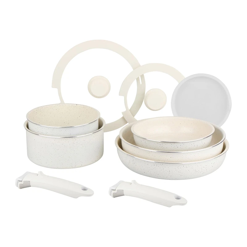 Sitram 716977 10-Piece Cookware Set in White Aluminium – Healthy Ceramic Coating PFAS Free – 2 Frying Pans Ø20/28, 2 Saucepans Ø18/20, 1 Sauté Pan Ø26 + 3 Lids – All Heat Sources Including Induction