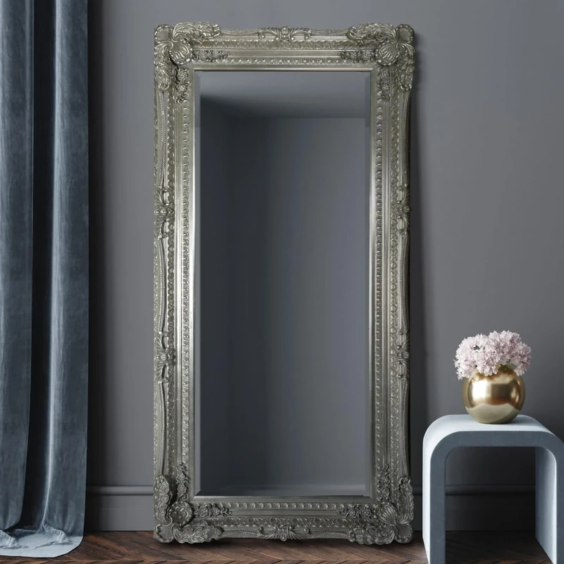 MirrorOutlet Carved Louis Full Length Wall Mirror – Ornate Silver Frame, 175 x 89 cm – Elegant Hallway & Living Room Décor