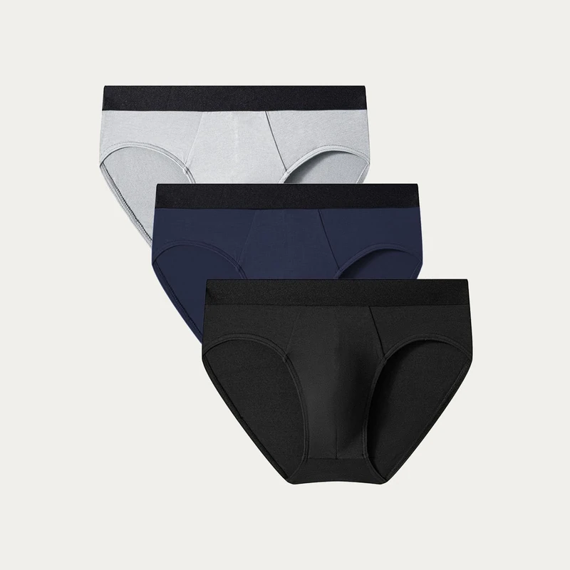 3 Pack Mens Underwear Soft Triangle Underpants Low Rise Breathable Briefs, 3pack-black+light Gray+navy, L