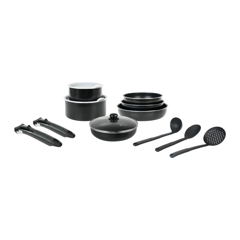 Sitram 716943 Cookware Set 14 Pieces Recycled Alu 2 Handles 1 Sauté Pan Diameter 26 cm 1 Glass Cover 3 Frying Pans Ø20, 24, 28 2 Saucepans Ø16.20 2 Plastic Cover Diameter 16.20 3 Utensils Suitable for