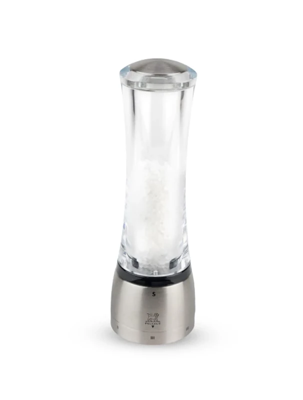 PEUGEOT - Daman u'Select 21 cm Salt Mill - 6 Predefined Grind Settings - Powdered Salt Innovation, Zirlion Mechanism - Stainless Steel and Acrylic - Made in France