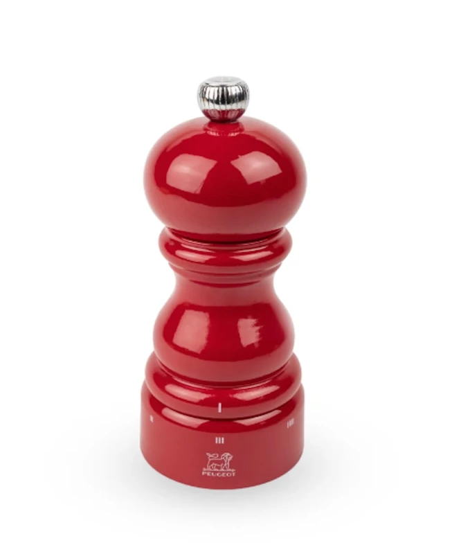 PEUGEOT - Paris u'Select 12 cm Salt Mill - 6 Predefined Salt Grinder Settings - Powdered Salt Innovation, Zirlion Mechanism - PEFC-Certified Wood - Made in France - Glossy Passion Red Finish