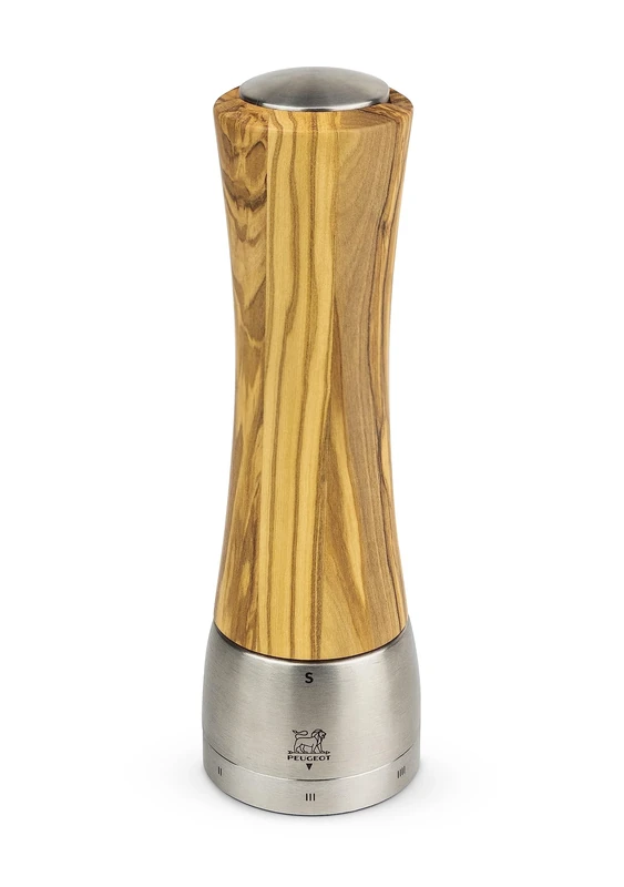 PEUGEOT - Madras u'Select 21 cm Salt Mill - 6 Predefined Grind Settings - Powdered Salt Innovation, Zirlion Mechanism - PEFC-Certified Olive Wood and Stainless Steel - Made in France