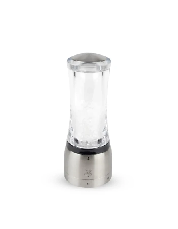 PEUGEOT - Daman u'Select 16 cm Salt Mill - 6 Predefined Grind Settings - Powdered Salt Innovation, Zirlion Mechanism - Stainless Steel and Acrylic - Made in France