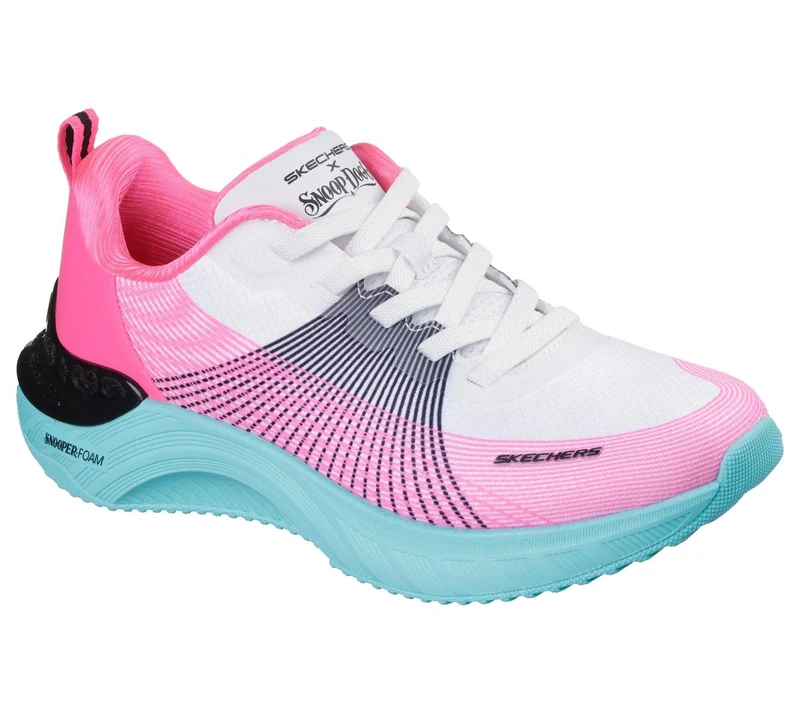 Skechers Women's Snoop Ace Cyber Walker Sneaker, White, Black and Pink Mesh/Hot Melt/Blue Tr, 4 UK