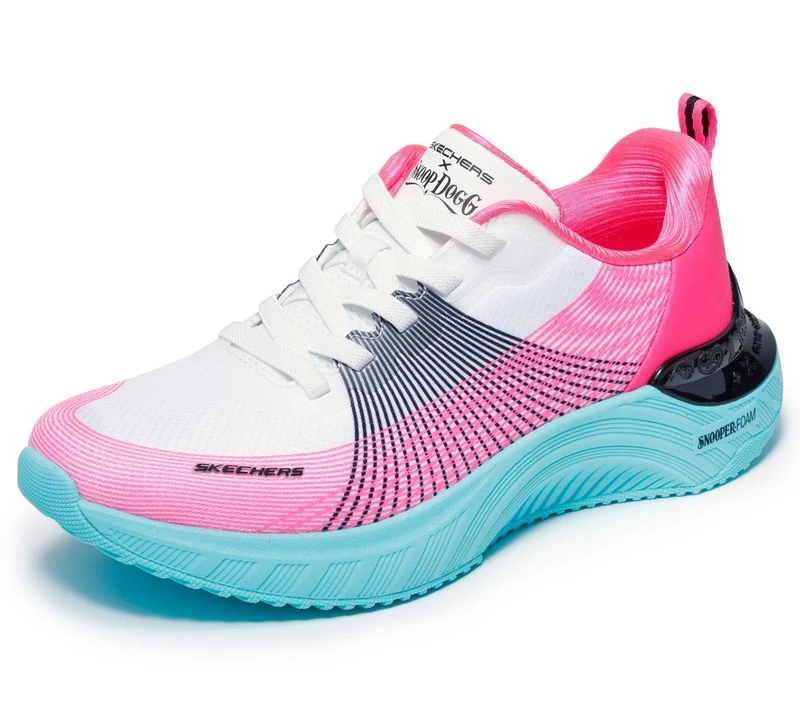 Skechers Women's Snoop Ace Cyber Walker Sneaker, White, Black and Pink Mesh/Hot Melt/Blue Tr, 5.5 UK