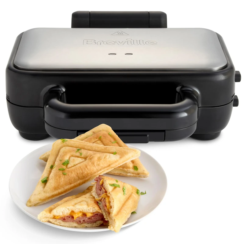 Breville Stuff 'n' Press Deep Fill Toastie Maker, 2 Slice Sandwich Toaster, High Hinge for Extra Fillings, Dishwasher SafeNon Stick Plates, VST101, Black