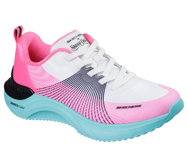 Skechers Women's Snoop Ace Cyber Walker Sneaker, White, Black and Pink Mesh/Hot Melt/Blue Tr, 8 UK
