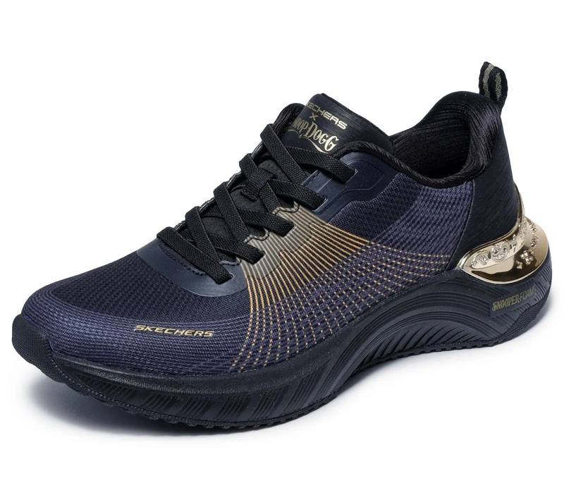 Skechers Women's Snoop Ace Cyber Walker Sneaker, Black and Gold Mesh/Hot Melt/Gold Trim, 8 UK