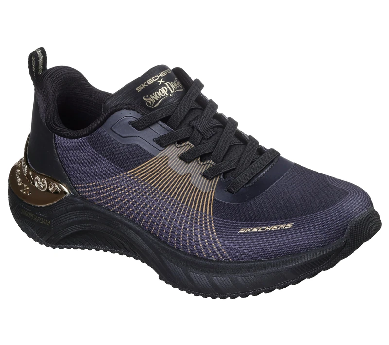 Skechers Women's Snoop Ace Cyber Walker Sneaker, Black and Gold Mesh/Hot Melt/Gold Trim, 7 UK