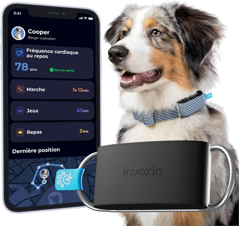Invoxia Minitailz No. 1 GPS & Health Tracker for Dogs – Escape Alerts, Respiratory Scan – Real Time Location, Zone and Virtual Fence – Mini Tracker on Collar – 1 Year Subscription Included
