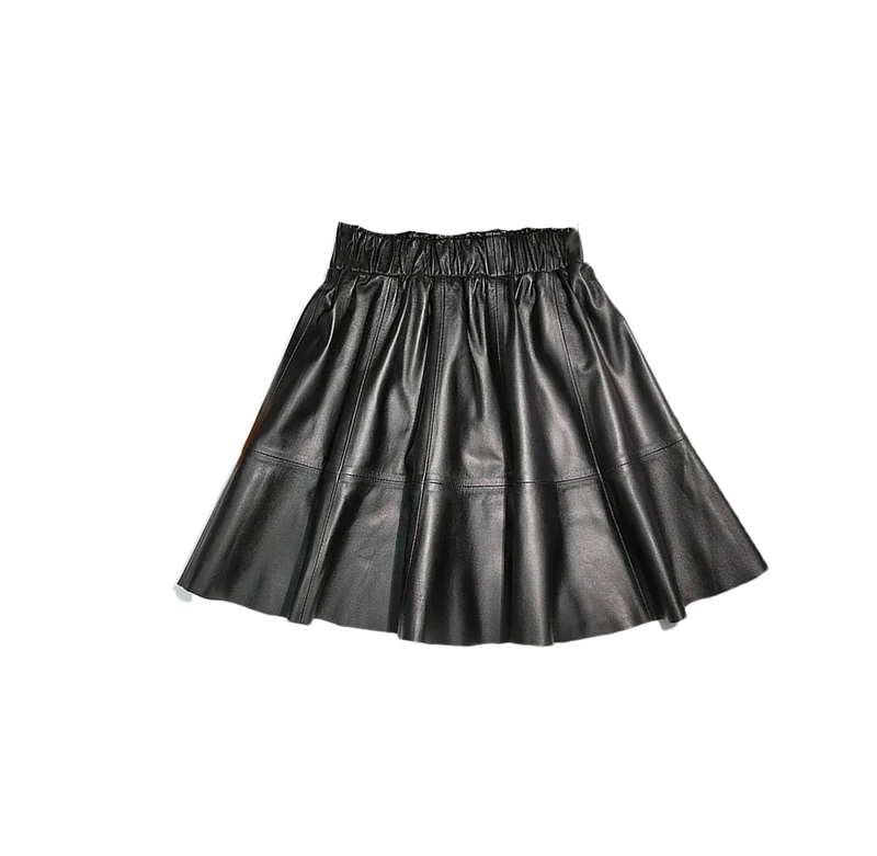 Adhdyuud Women Leather Short Skirts Elastic Waist Slim-Fit Pleated Mini Casual A-Line Skirts Black XL(16)