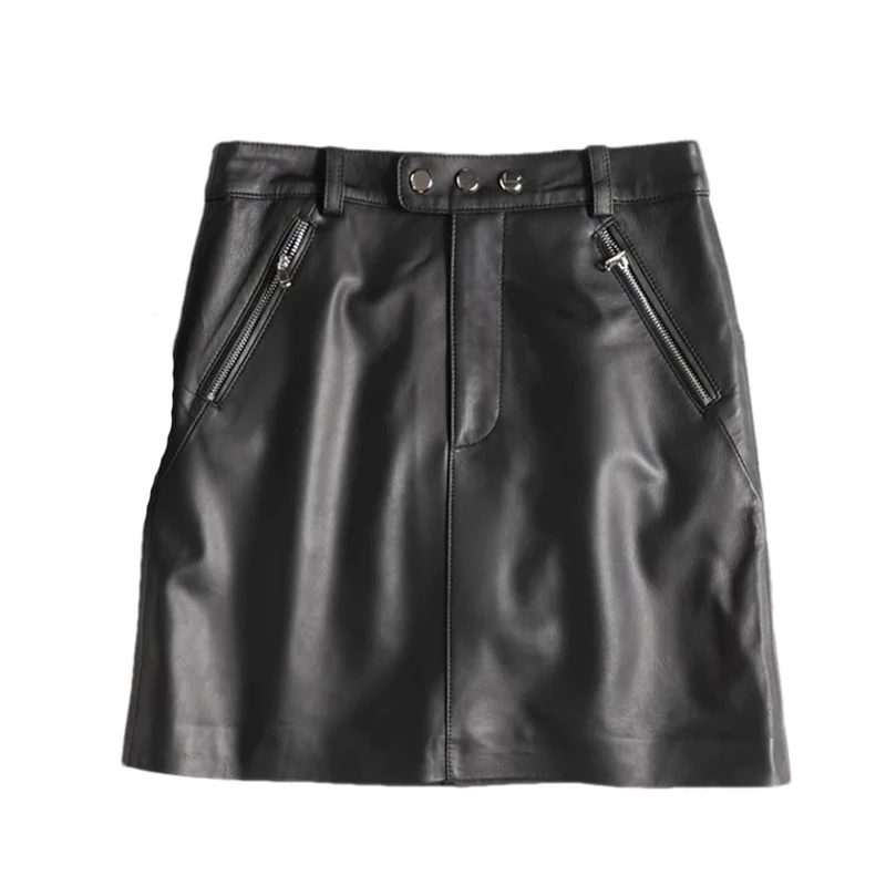 Adhdyuud Women Leather Mini Skirt High Waist Buttons Sexy A-Line Skirt Vintage Casual Skirts Black XL(16)