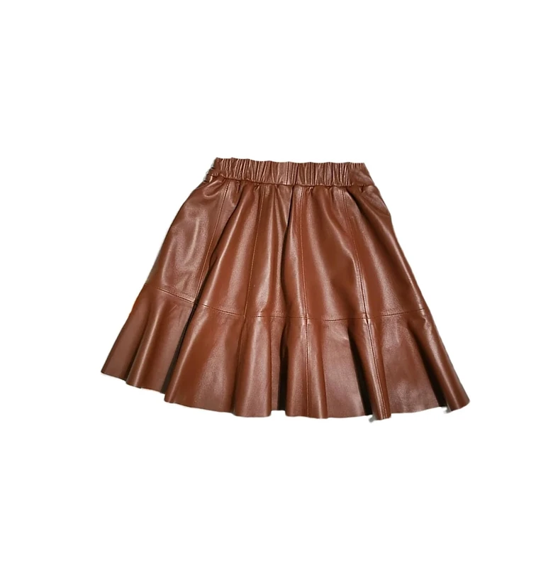 Adhdyuud Women Leather Short Skirts Elastic Waist Slim-Fit Pleated Mini Casual A-Line Skirts Coffee XL(16)