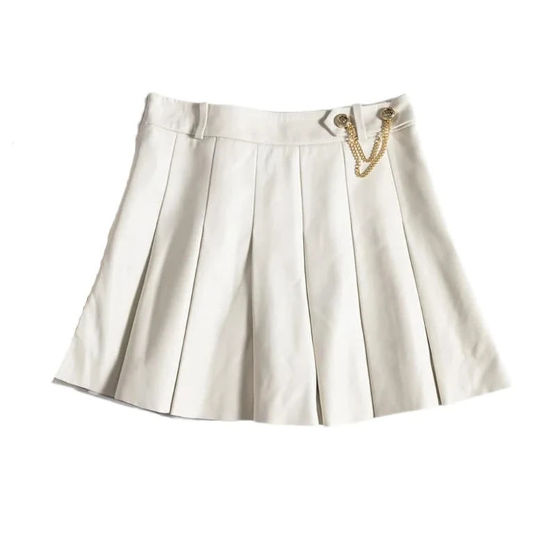 Women Mini Pleated Skirt Solid Zipper Sexy Skirts Preppy Style Mini A-Line Skirt White S