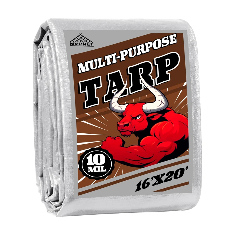MVPNET Heavy Duty Waterproof Tarp 16x20 ft 10mil UV Resistant Silver/Brown