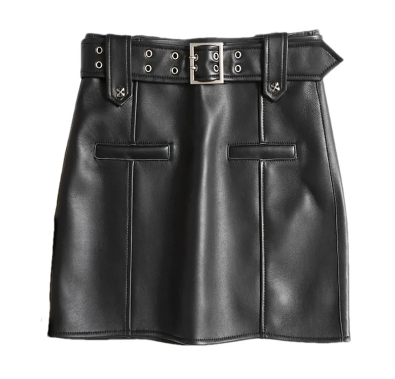 Adhdyuud Women's Leather Mini Skirt - Slim Fit, High Waist, Black XL