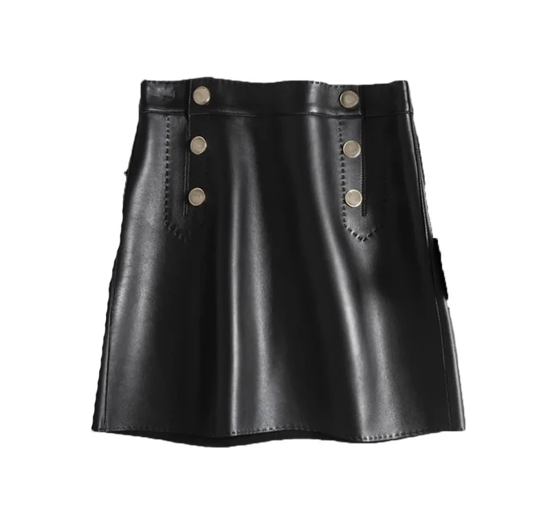 Adhdyuud Women Moda Leather Mini Skirts Slim Fit Zipper A-Line Skirts Vintage Casual Skirt Black L